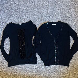 Bundle Old Navy Black Sequin Women's Cardigan Sweater & Black top with sequins